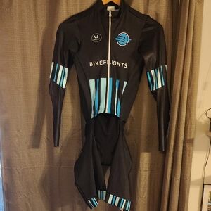 Vermarc Black Cycling Suit with Blue Stripes Zipper Front